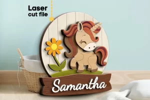 Unicornio nombre del bebé signo SVG archivo de corte láser