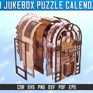 Calendario rompecabezas 3D de Jukebox cortado con láser, calendario perpetuo SVG