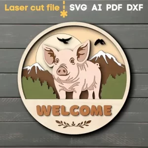 Archivos SVG cortados con láser de bienvenida de cerdo