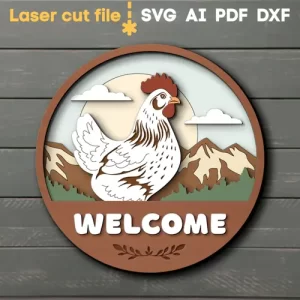 Archivos SVG cortados con láser de "Bienvenida al Pollo"