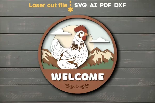 Archivos SVG cortados con láser de "Bienvenida al Pollo"