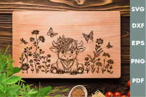 Diseño de vaca bebé de las Highlands, tabla de cortar SVG, SVG cortado con láser