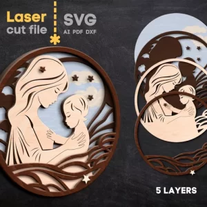 Archivo SVG cortado con láser de mamá con niño