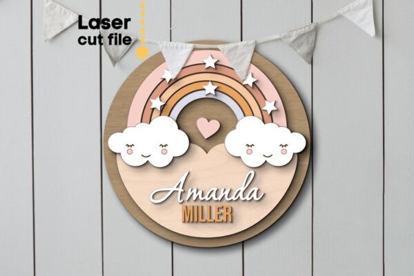Nombre para bebe arcoíris - Corte Laser - Gratis