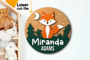Archivo SVG de corte láser para letrero con nombre de bebé Fox para Glowforge