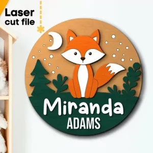 Archivo SVG de corte láser para letrero con nombre de bebé Fox para Glowforge