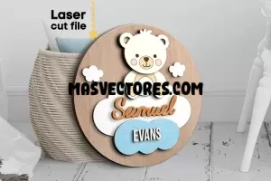Letrero con nombre de oso para bebé SVG, archivo cortado con láser