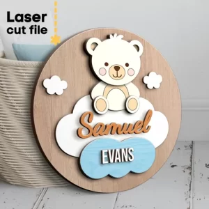 Letrero con nombre de oso para bebé SVG, archivo cortado con láser