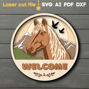 Archivos SVG cortados con láser de "Bienvenidos Caballos"