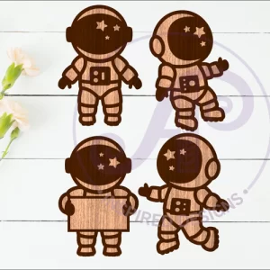 Diseño de contorno de astronauta con casco de estrella recortado en dos capas.