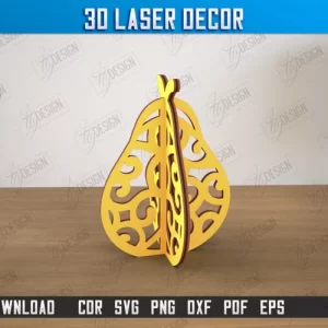 Decoración láser 3D | Forma de pera | Figura decorativa de madera