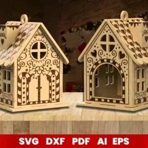 Casita navideña de jengibre cortada a láser | Adorno navideño