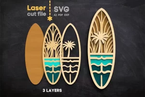 Archivo SVG de tabla de surf cortado con láser