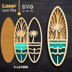 Archivo SVG de tabla de surf cortado con láser