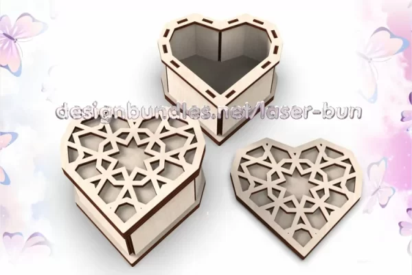 Caja de regalo de corazón geométrico del día de San Valentín SVG Archivos cortados por láser