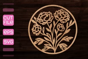 Letrero redondo con flores SVG, Letrero redondo cortado en madera SVG