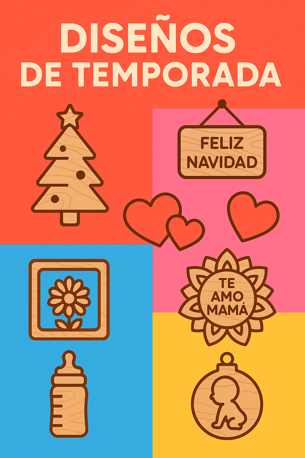 Diseños para corte láser por temporada: Navidad, San Valentín, Día de las Madres y más