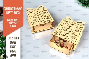 Caja de regalo de Navidad cortada con láser. Diseño SVG de caja de regalos 3D