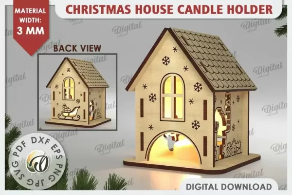Candelabro navideño cortado a láser. Decoración navideña SVG.