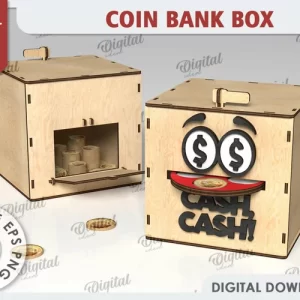 Caja de alcancia cortada con láser. Alcancía de madera SVG. Caja de dinero SVG