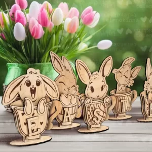 Conejitos de Pascua en forma de taza de té | Decoración de Pascua