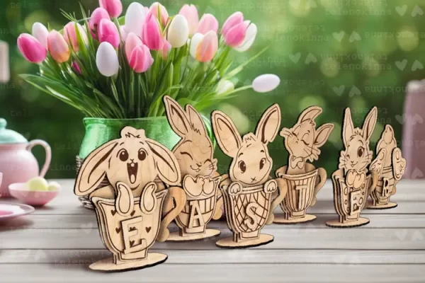 Conejitos de Pascua en forma de taza de té | Decoración de Pascua