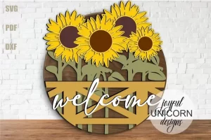 Letrero de bienvenida de girasoles SVG | Colgador de puerta de verano SVG
