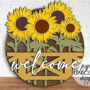 Letrero de bienvenida de girasoles SVG | Colgador de puerta de verano SVG