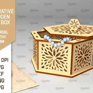 Caja de regalo decorativa de madera cortada con láser. Caja de almacenamiento 3D SVG
