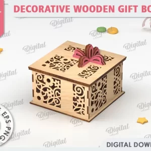Caja de regalo decorativa de madera cortada con láser. Caja floral 3D SVG