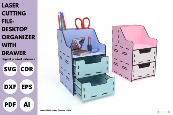 organizador de maquillaje y escritorio con cajón svg Archivo cortado por láser