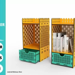 estantería en forma de valla con cajón svg cortado con láser