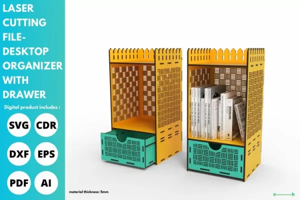 estantería en forma de valla con cajón svg cortado con láser