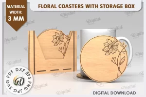 Posavasos florales con caja de almacenamiento. Decoración del hogar SVG