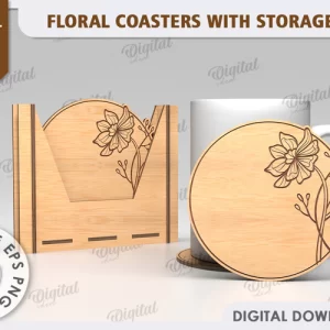 Posavasos florales con caja de almacenamiento. Decoración del hogar SVG