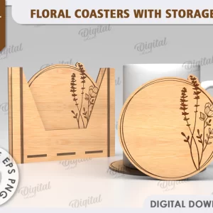 Posavasos florales con caja de almacenamiento. Decoración del hogar SVG