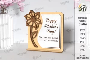 Tarjeta de regalo floral cortada a láser. Tarjeta de regalo del Día de la Madre SVG.