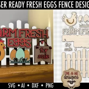 Cerca de huevos frescos de granja con pollo | Archivo SVG cortado con láser