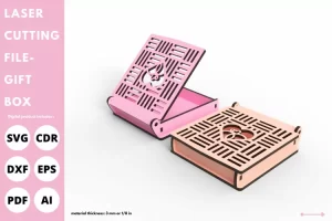 Caja de regalo y joyería con tapa de patrón de corazón svg archivo cortado por láser