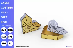 Caja de regalo con patrón de sol de corazón svg corte láser y artesanía