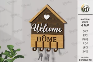 Llaveros de casa en capas cortados con láser. Llaveros SVG.