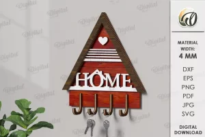 Llaveros de casa en capas cortados con láser. Llaveros SVG.