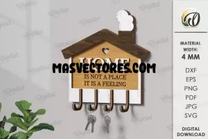 Llaveros de casa en capas cortados con láser. Llaveros SVG.