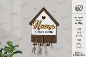 Llaveros de casa en capas cortados con láser. Llaveros SVG.