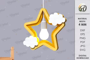 Pantalla de luz colgante para niños cortada con láser. Decoración de la habitación para niños SVG