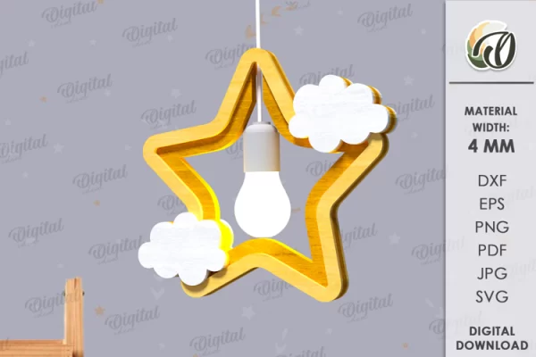 Pantalla de luz colgante para niños cortada con láser. Decoración de la habitación para niños SVG