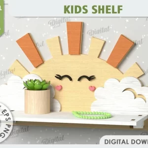 Diseño de corte láser de estante de pared solar. Estante para habitación de niños SVG