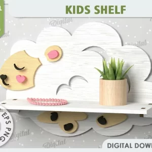 Diseño de corte láser de estante de pared de oveja. Estante para habitación de niños SVG
