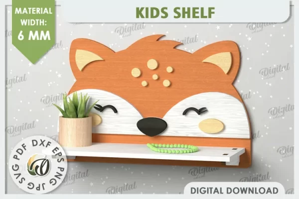 Diseño de corte láser de estante de pared Fox. Estante para habitación de niños SVG