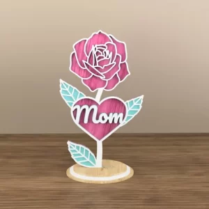 Dia de las madres Archivo cortado con láser de rosa 3D - Rosa para mamá